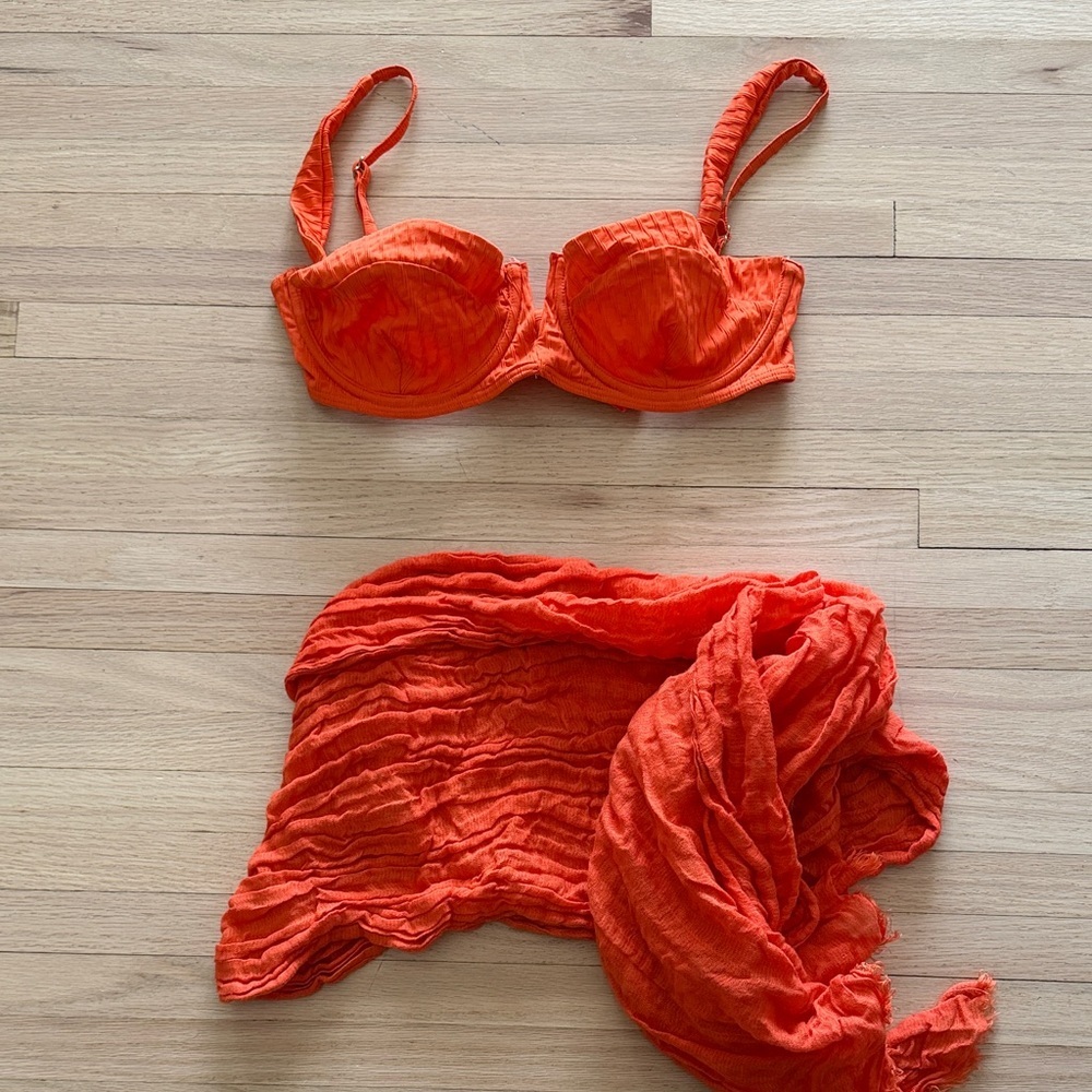 Sunday Swimwear Women's Orange Underwire Bikini Top and Cover-Up Set